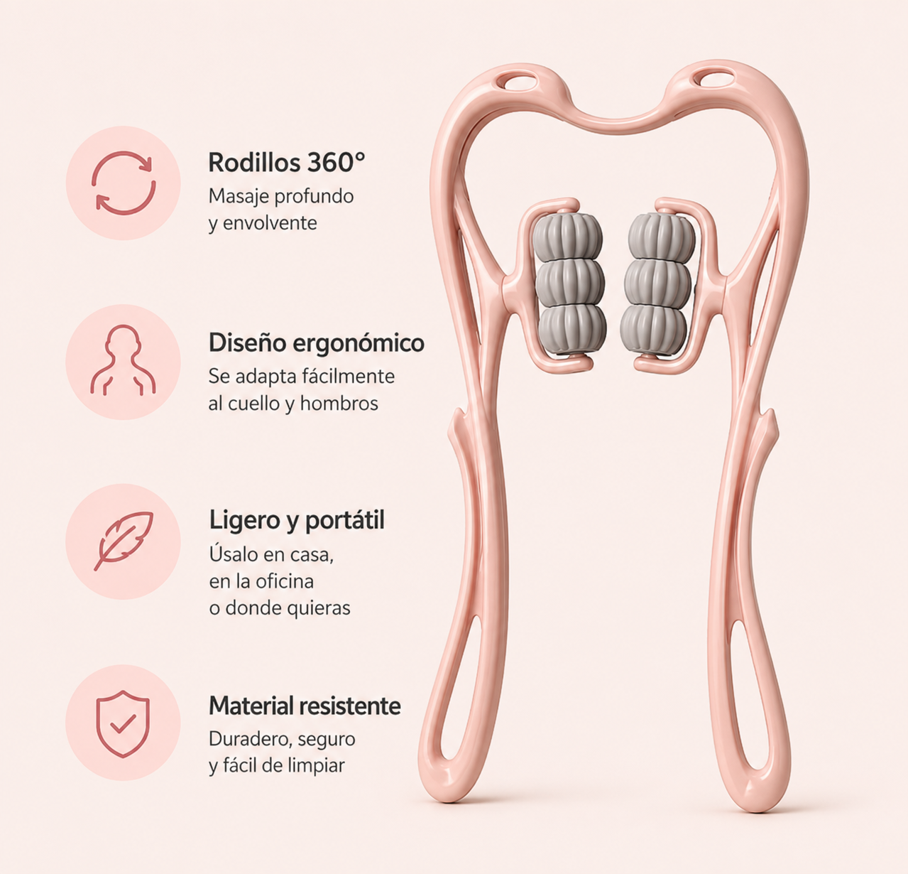 Masajeador Manual de Cuello de 6 Rodillos – Alivio Profundo y Relajación Muscular