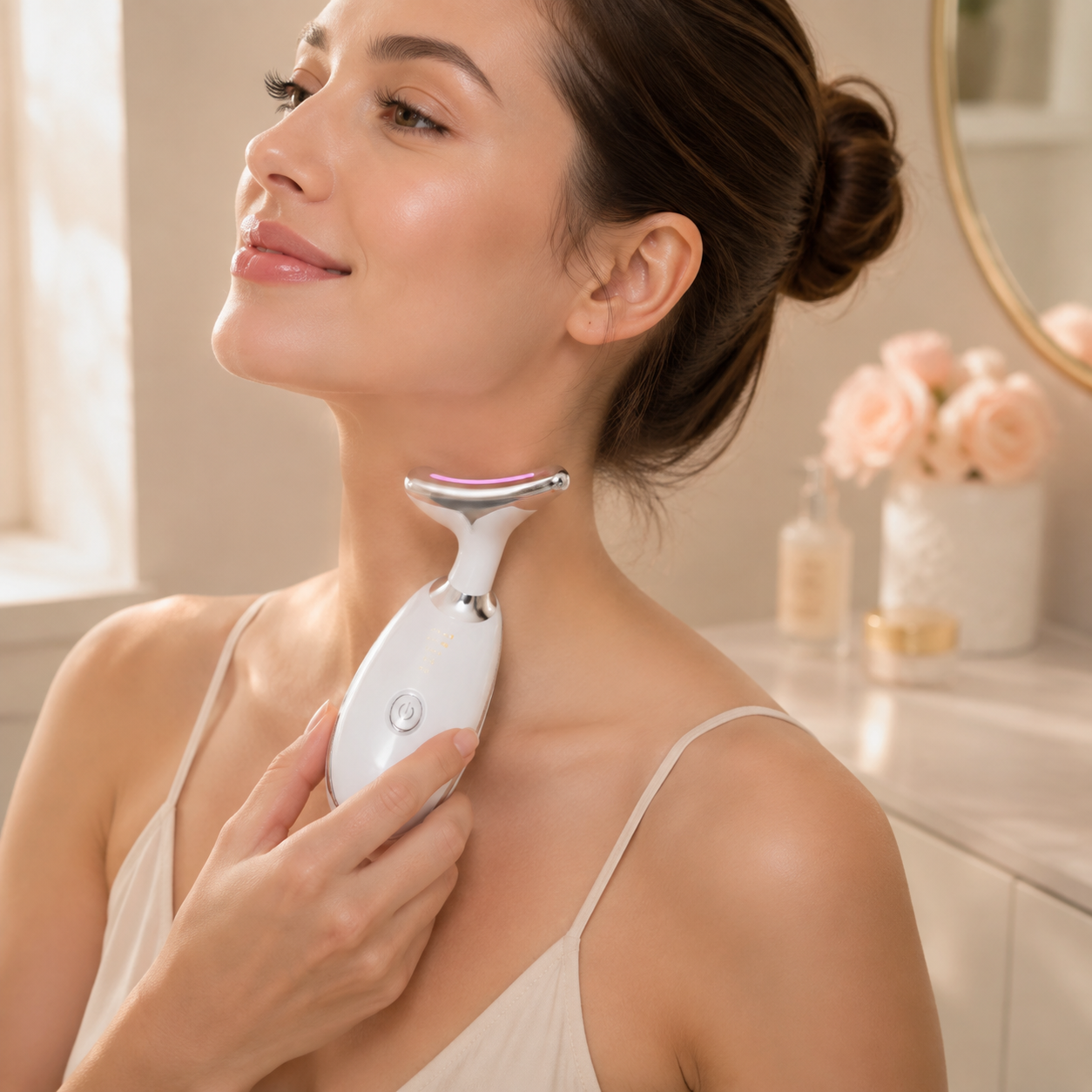 Masajeador Facial y Cervical con Luz LED – Calor, Vibración y Cuidado Diario