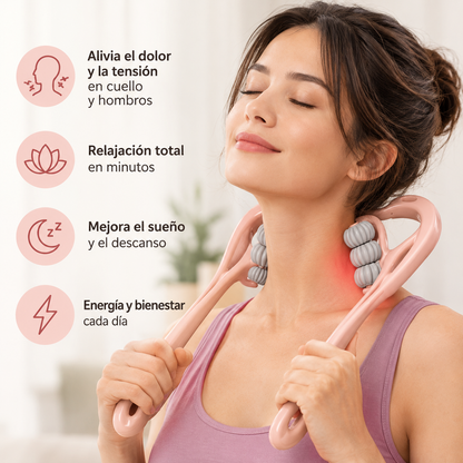 Masajeador Manual de Cuello de 6 Rodillos – Alivio Profundo y Relajación Muscular