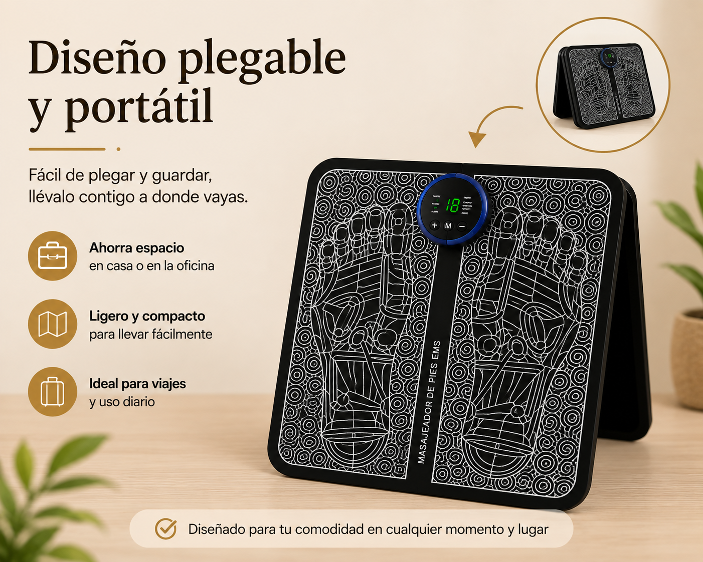 Masajeador de Pies EMS – 8 Modos y 19 Niveles de Intensidad