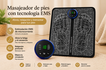 Masajeador de Pies EMS – 8 Modos y 19 Niveles de Intensidad