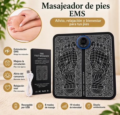 Masajeador de Pies EMS – 8 Modos y 19 Niveles de Intensidad