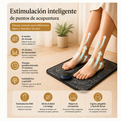 Masajeador de Pies EMS – 8 Modos y 19 Niveles de Intensidad