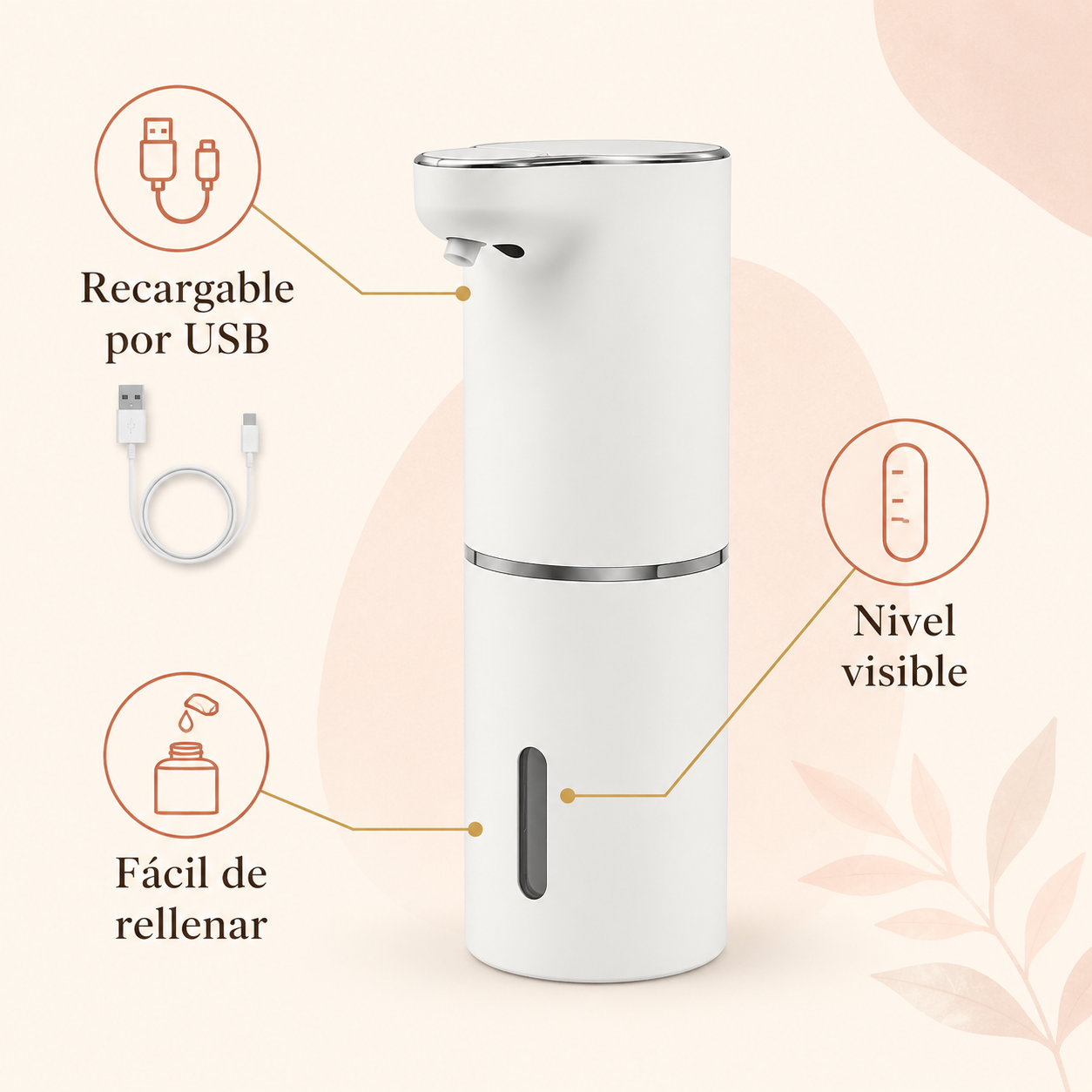Dispensador Automático de Jabón en Espuma – Sensor Sin Contacto Recargable