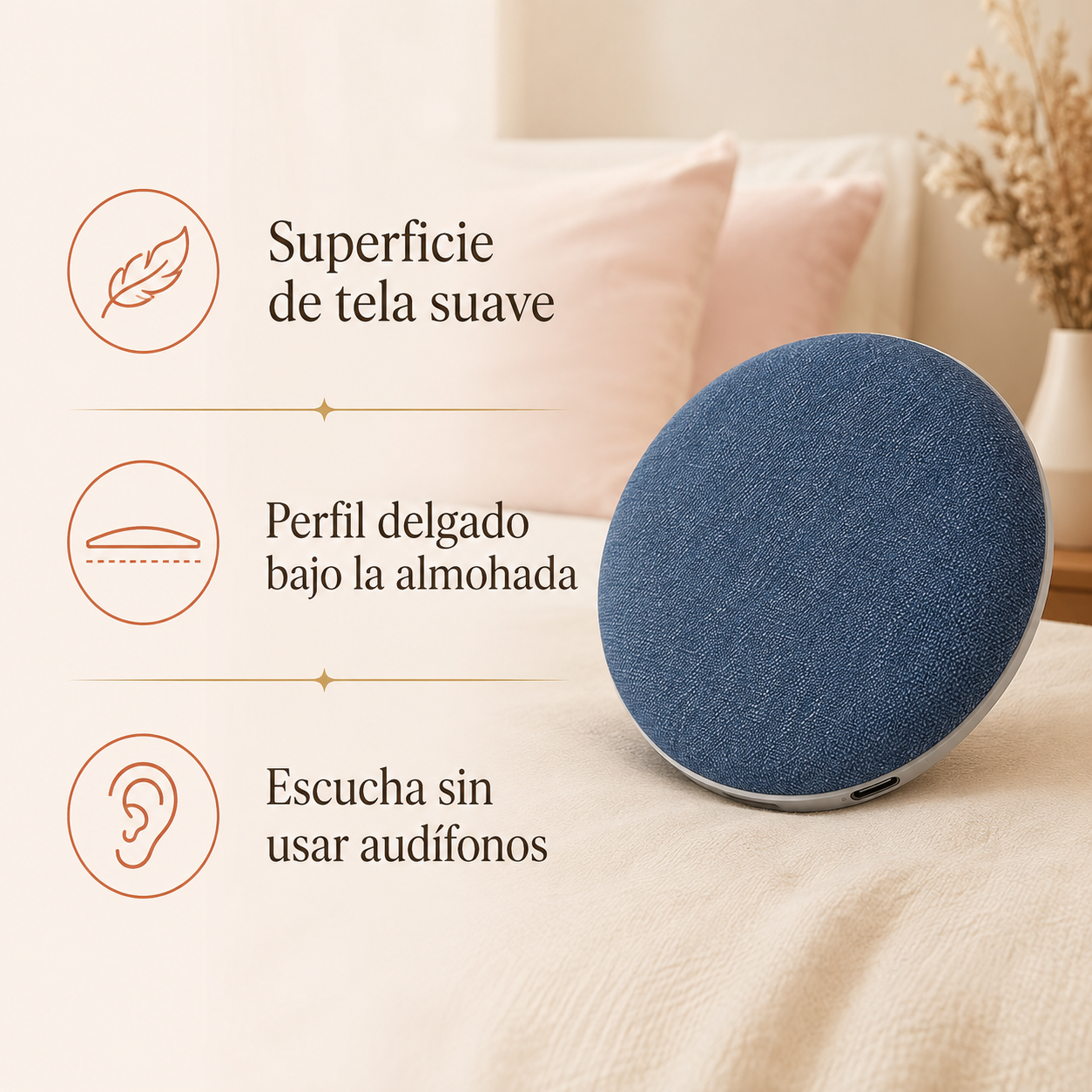 Altavoz Bluetooth Ultradelgado para Almohada – Música y Sonidos Relajantes