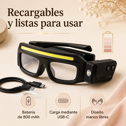 Gafas con Luz LED Manos Libres – Sensor de Movimiento y Doble Iluminación