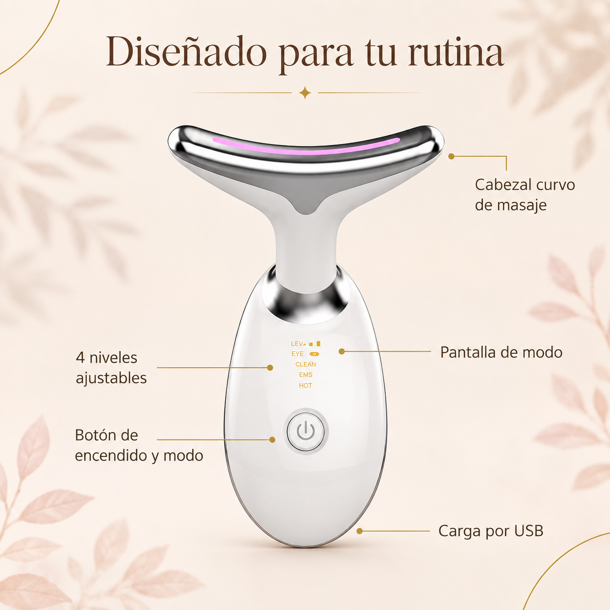 Masajeador Facial y Cervical con Luz LED – Calor, Vibración y Cuidado Diario