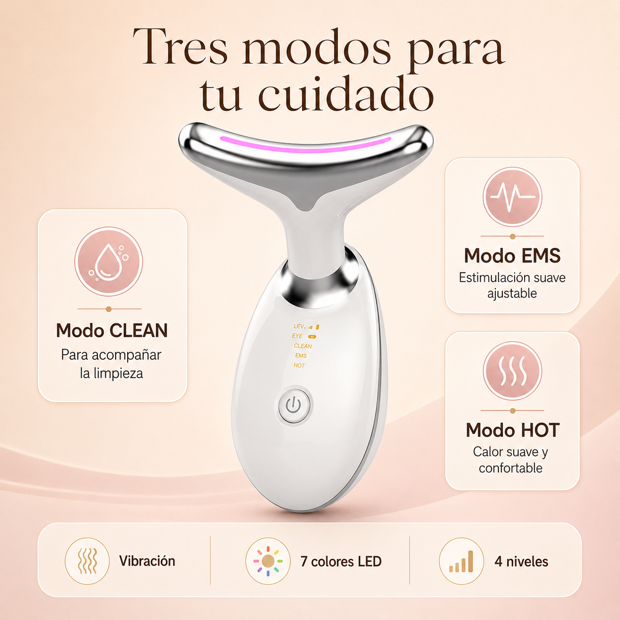 Masajeador Facial y Cervical con Luz LED – Calor, Vibración y Cuidado Diario